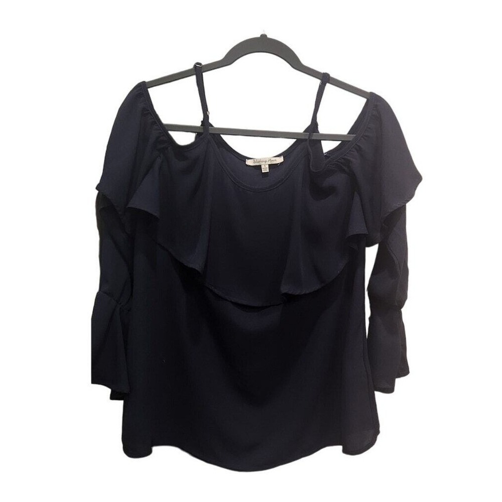 Blushing Heart Navy Blue Cold Shoulder Ruffle Long‎ Sleeve Top Women's Size S